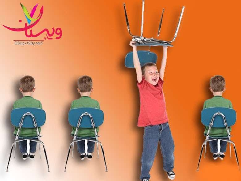  کودکی که در میان دوستان خود صندلی بالای سرش گرفته و دچار بیش فعالی میباشد 