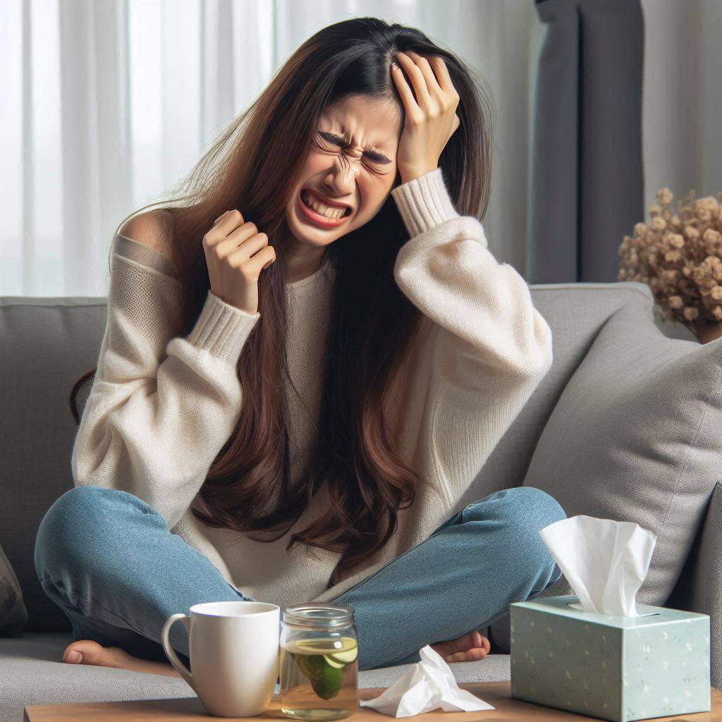 خانمی که دچار سردرد خوشهای شده است خانمی که دچار سردرد خوشهای شده است