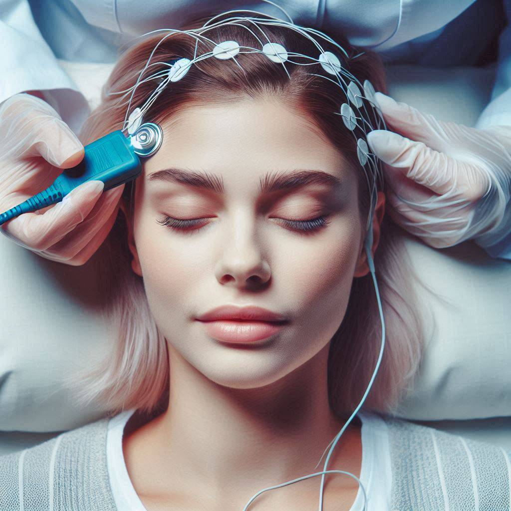 گرفتن نوار مغز از بیمار پزشک در حال انجام نوار مغز برای بیمار