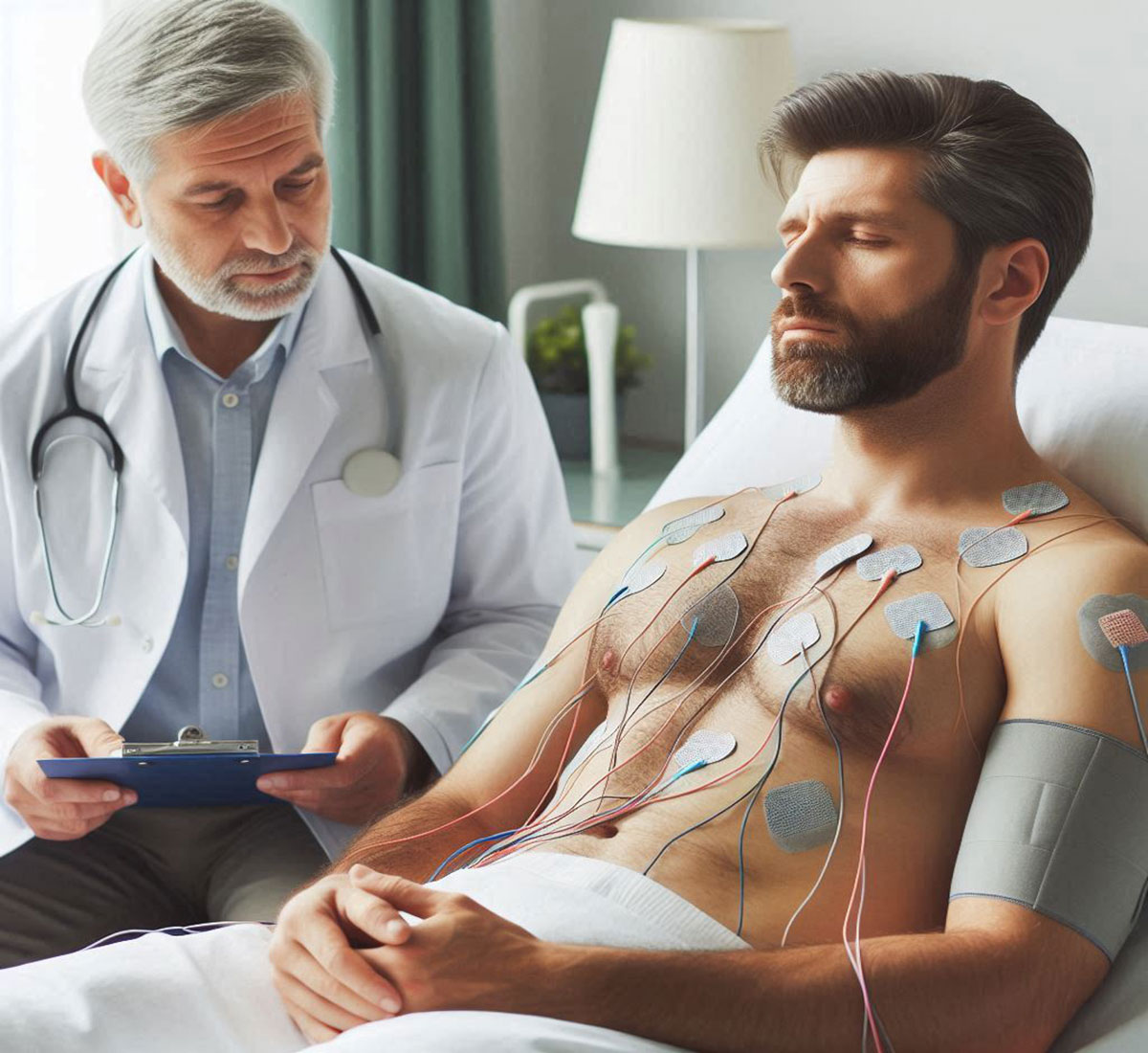 الکترومیوگرافی بدن بیمار پزشک در حال انجام تست emg روی بدن بیمار