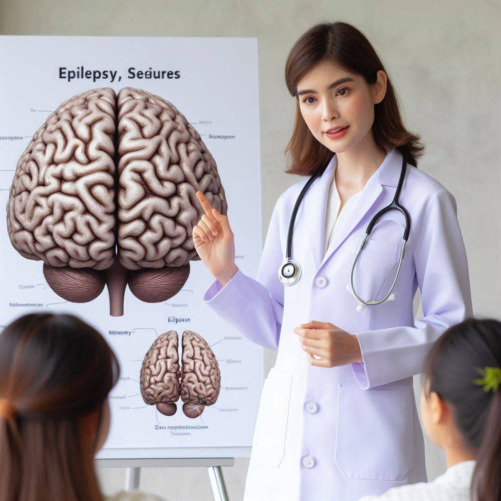 متخصص در حال تشریح بیماری صرع متخصص صرع در حال تشریح بیماری برای دو کودک
