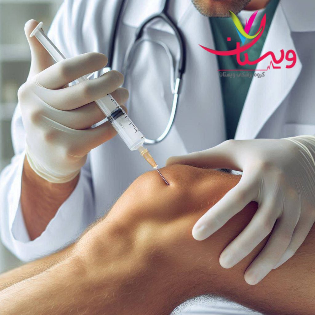 انجام پی آر پی زانو برای بیمار درمان درد زانو توسط پزشک با پی آر پی