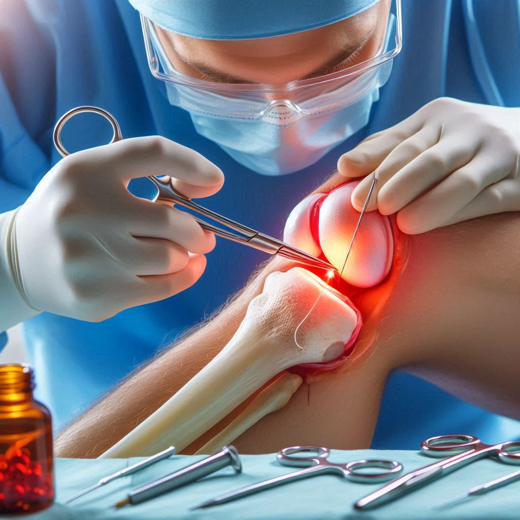 درمان آرتروز زانو با جراحی پزشک در حال جراحی زانو