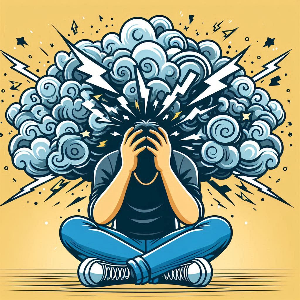 تجربه حمله پانیک فردی روی زمین نشسته و دست های خود را در دست گرفته است