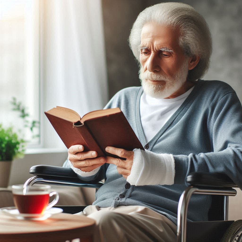 پارکینسون در مردان فرد مبتلا به پارکینسون در حال مطالعه