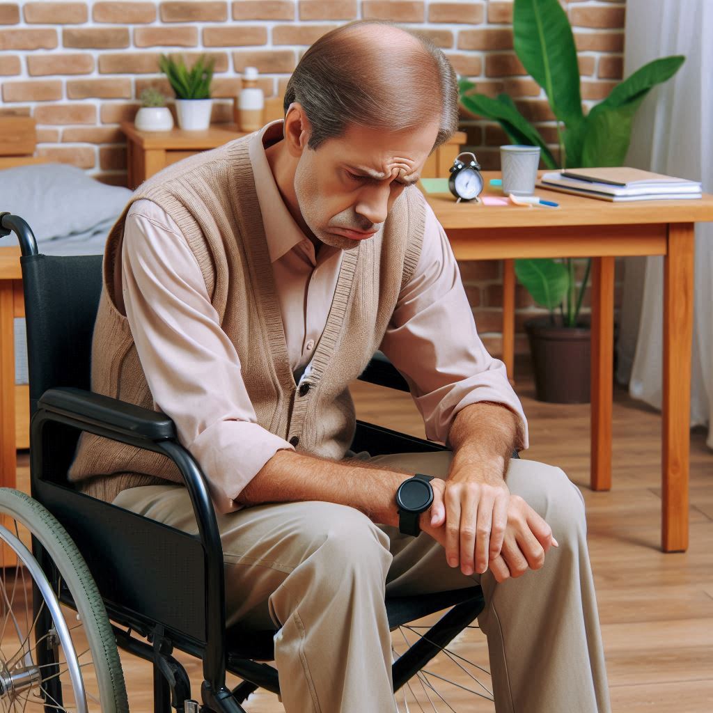 ارتباط پارکینسون و ژنتیک فردی قادر به حرکت نیست و روی ویلچر نشسته است