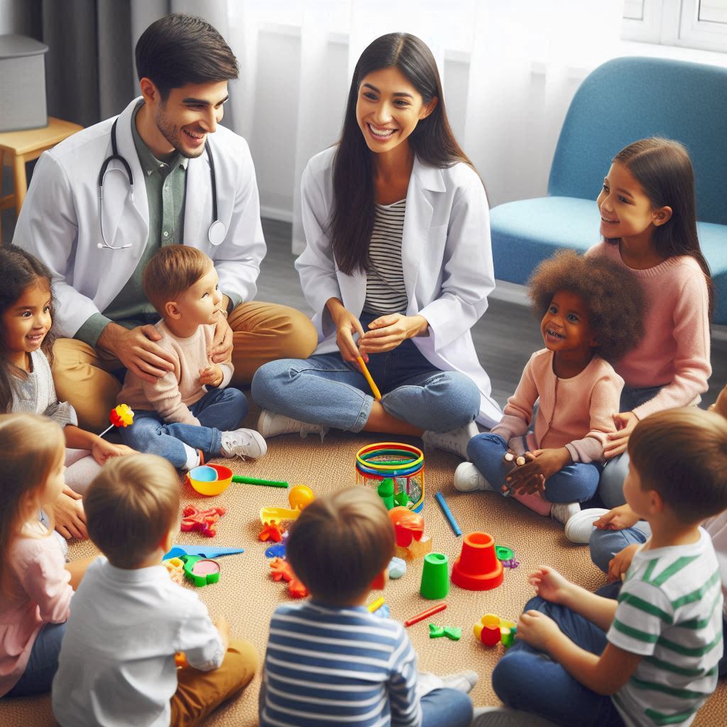 جلسه گروه درمانی برای کودکان پزشک در حال گروه درمانی برای کودکان بیش فعال