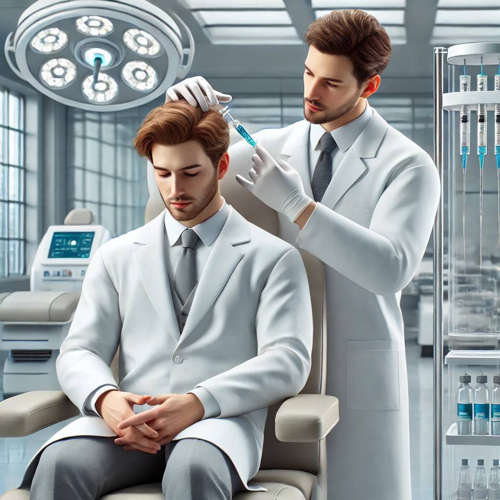 انجام پی آر پی مو توسط پزشک متخصص پزشک برای بیمار، پی آر پی مو انجام می دهد